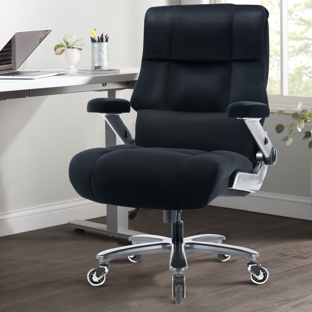 Big and Tall 700lbs Office Chair, Ultra-Soft Fabric Executive Desk Chair, Ergonomic Computer Chair with 3D Flip Up Arms, Adjustable Lumbar Support, Heavy Duty Metal Base and Quiet Rubber Wheel, Black