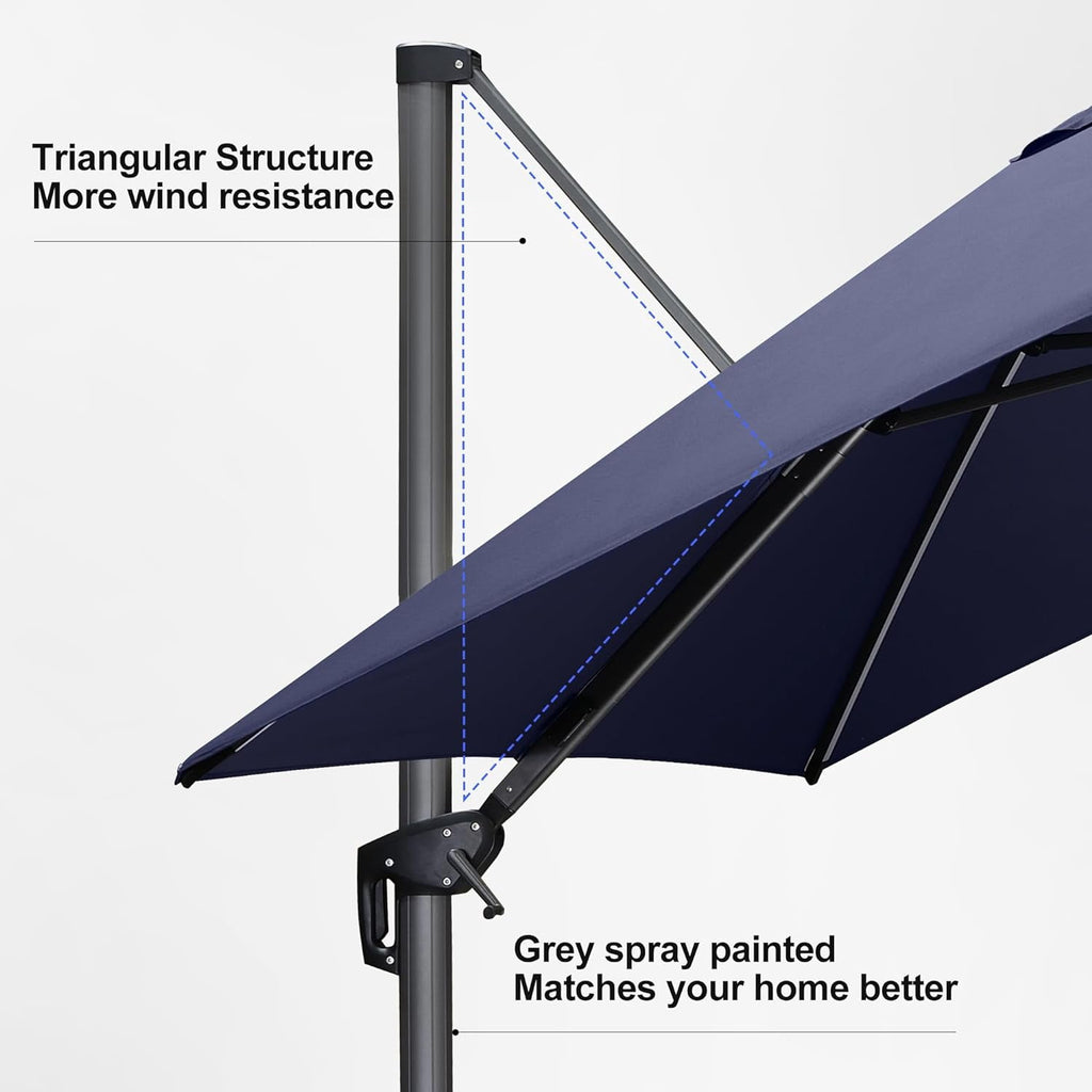 PURPLE LEAF 9x11.5 Ft Cantilever Umbrella Rectangle Outdoor Patio Umbrella Large Offset Hanging Umbrella Aluminum Umbrella with 360°Rotation Adjustable Garden Pool Umbrella,Turquoise Blue
