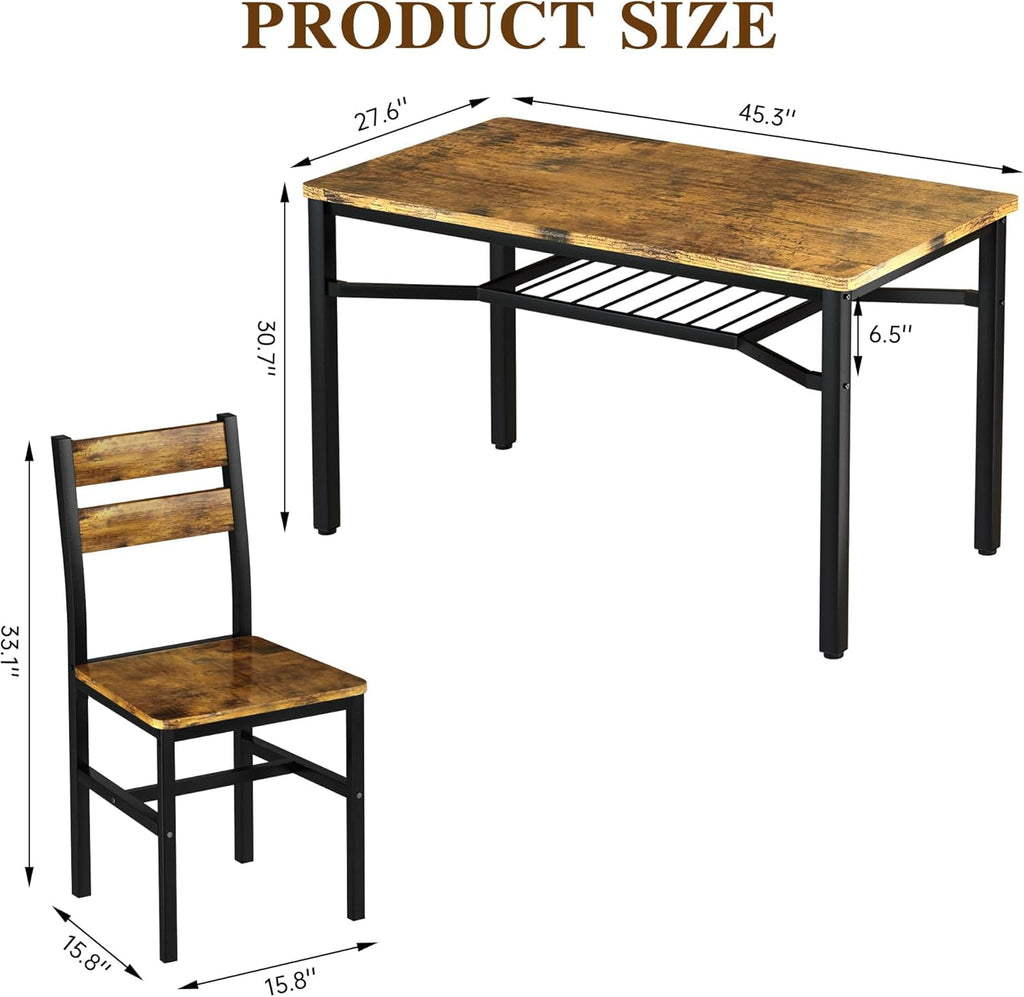 LinkRomat Dining Table Set for 4, Farmhouse Kitchen Table with 4 Wood Chairs, Dining Room Set for Breakfast Nook, Small Places, Restaurant, Gray