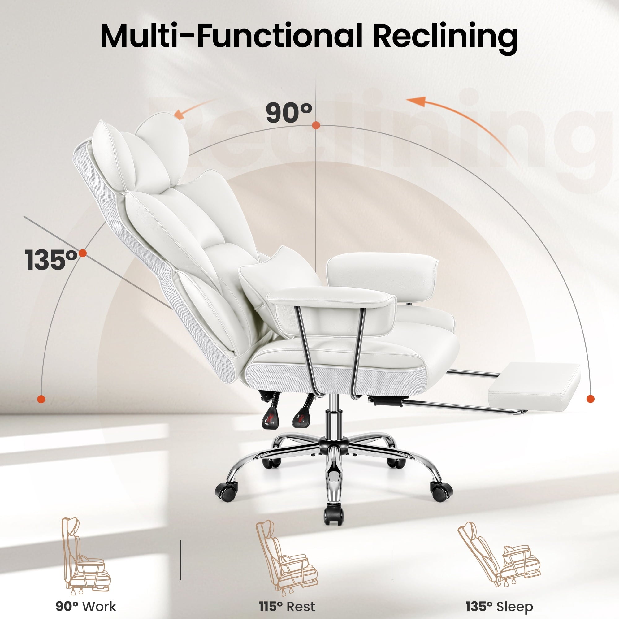 Primy High Back Office Chair, Big and Tall PU Leather Executive Chair with Footrest – Ergonomic Reclining Computer Desk Chair, High-Density Foam, Heavy Duty Swivel Rolling Chair, Black