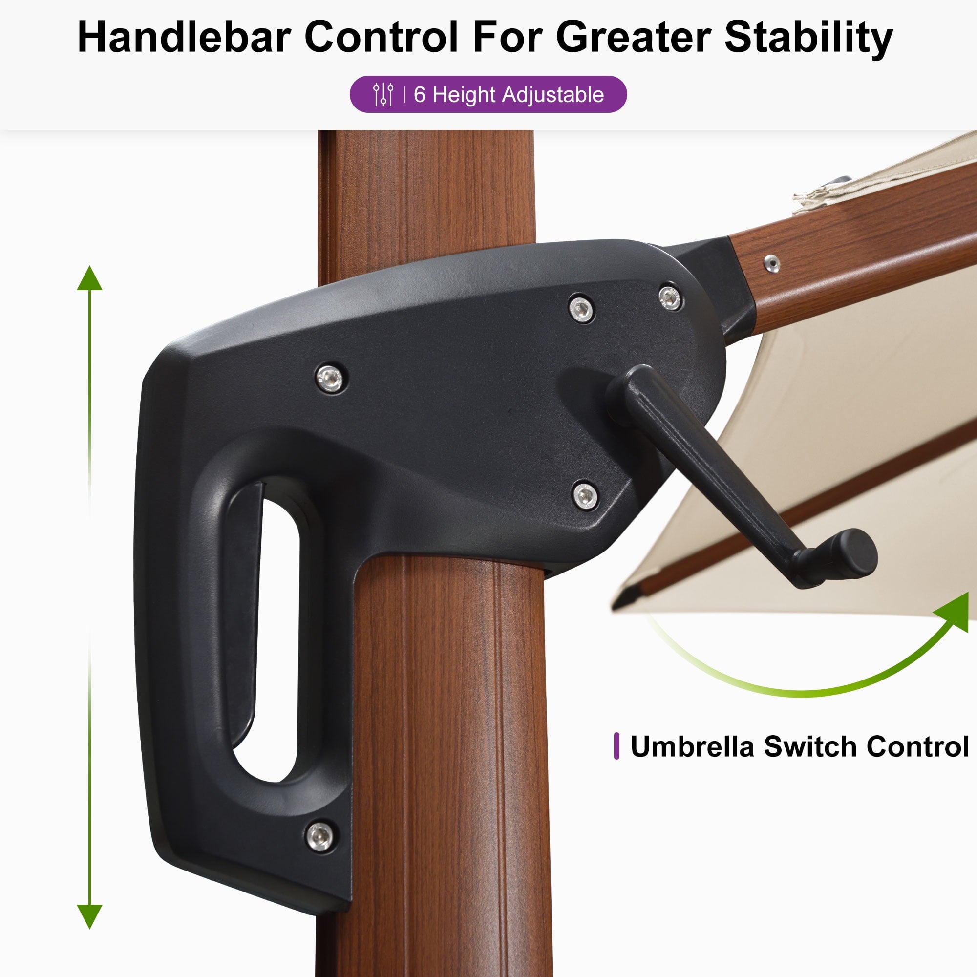 PURPLE LEAF 11FT Deluxe Round Wood Grain Patio Umbrella, Large Offset Cantilever Umbrella with 360° Rotation, Navy Blue