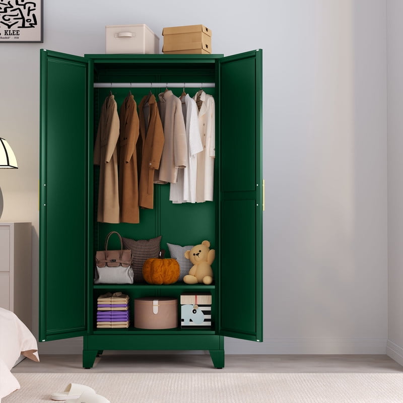 Ero Metal Freestanding Armoire Wardrobe Closet with Hanging Rod and Mirror